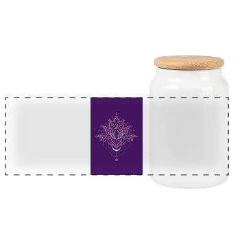 Fleur de lotus de lotus avec symbole Om et lune - Boîte à biscuits avec couvercle en bois - blanc - Devant
