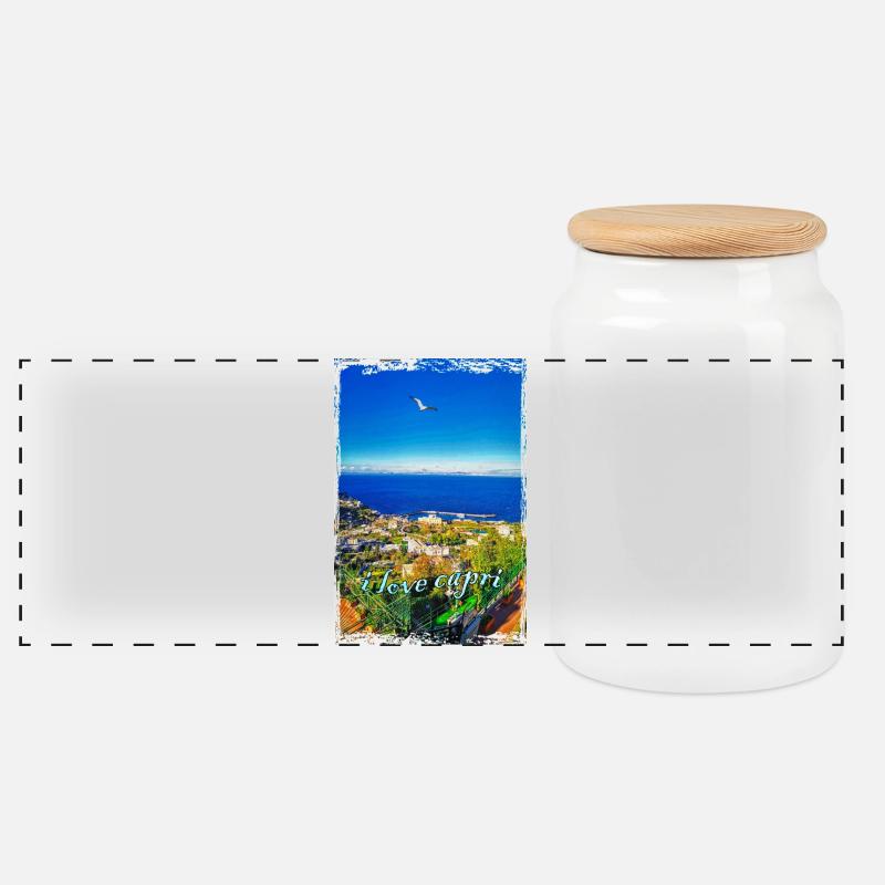 Ich liebe Capri - Panorama Keksdose mit Holzdeckel - Weiß
