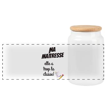 Cadeau maîtresse personnalisé - Boîte à biscuits avec couvercle en bois - blanc - Devant