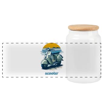 Vintage Scooter mit Bergkulisse - Panorama Keksdose mit Holzdeckel - Weiß - Vorne