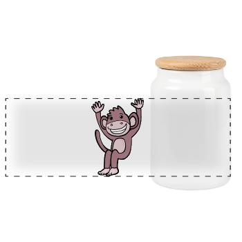 Cute laughing monkey - Panoramic Cookie Jar with Wooden Lid - white - Front