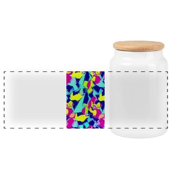 Retro Pattern Colorful - Panoramic Cookie Jar with Wooden Lid - white - Front