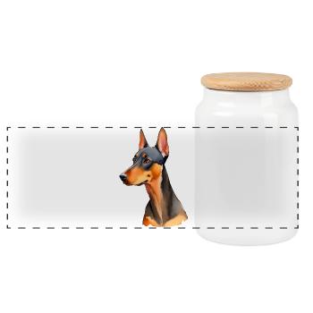 Doberman - Boîte à biscuits avec couvercle en bois - blanc - Devant