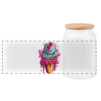 Bunte Eistorte mit Früchten - Panoramic Cookie Jar with Wooden Lid - white - Front