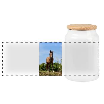 Pferd Pferdeposter - Panorama Keksdose mit Holzdeckel - Weiß - Vorne