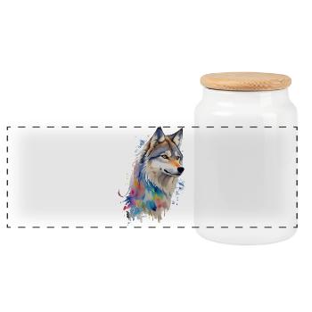 Wolf - Panoramic Cookie Jar with Wooden Lid - white - Front