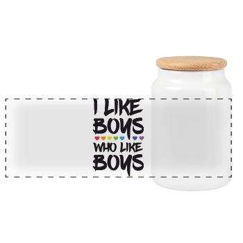 Pride Month LGBTQ - I Like Boys Who Like Boys - Panoramic Cookie Jar with Wooden Lid - white - Front