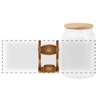 knackige Trachten Lederhose Illustration - Panorama Keksdose mit Holzdeckel - Weiß - Vorne