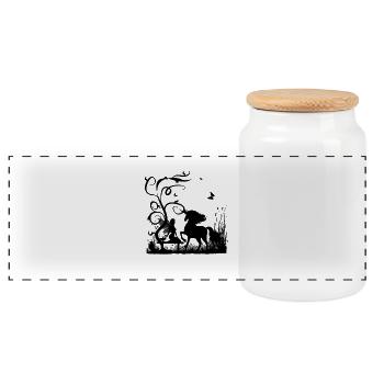 Wonderful fairy with unicorn in the sunet - Panoramic Cookie Jar with Wooden Lid - white - Front