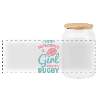 Joueuse de rugby filles - Boîte à biscuits avec couvercle en bois - blanc - Devant