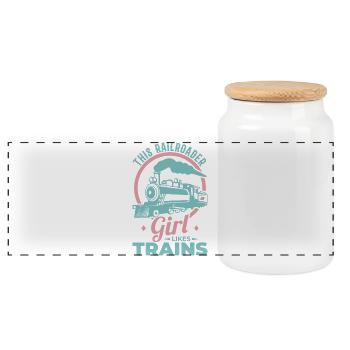 Railroad Girl - Panoramic Cookie Jar with Wooden Lid - white - Front