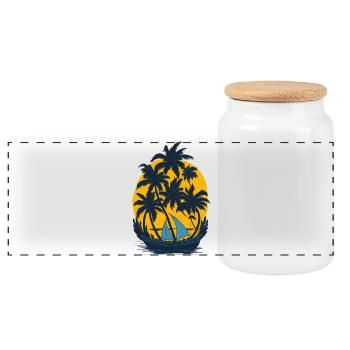 Sunset on the palm boat - Panoramic Cookie Jar with Wooden Lid - white - Front