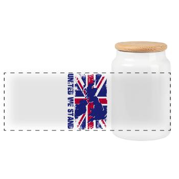 Union Jack Map Splash - Panoramic Cookie Jar with Wooden Lid - white - Front