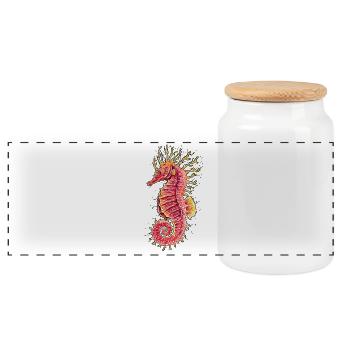 Sea horse - Panoramic Cookie Jar with Wooden Lid - white - Front