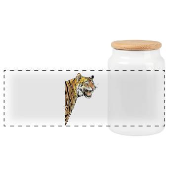 Tiger - Panorama Keksdose mit Holzdeckel - Weiß - Vorne