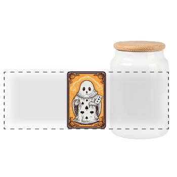 Tarot Karte Geist mit Pik Ass Karte - Panorama Keksdose mit Holzdeckel - Weiß - Vorne