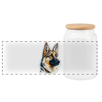 German Shepherd - Panoramic Cookie Jar with Wooden Lid - white - Front