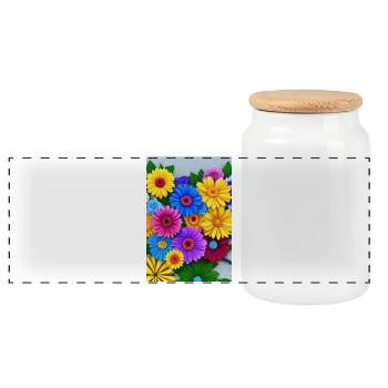 Multi Blumen - Panorama Keksdose mit Holzdeckel - Weiß - Vorne