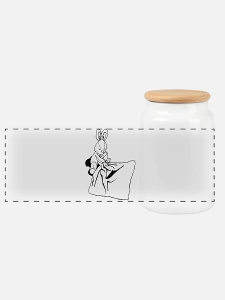 Hase mit Kuscheldecke - Panorama Keksdose mit Holzdeckel - Weiß