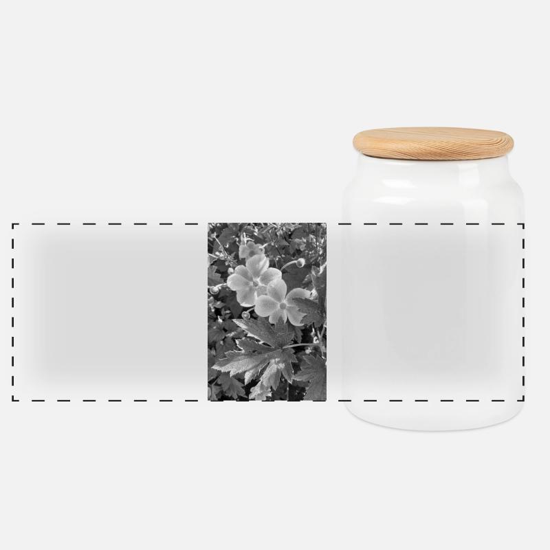 AUTUMN ANEMONES black/white - Panoramic Cookie Jar with Wooden Lid - white