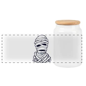 Classic Mummy Cartoon Pattern - Panoramic Cookie Jar with Wooden Lid - white - Front