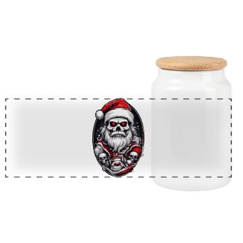 Totenkopf Weihnachtsmann - Panorama Keksdose mit Holzdeckel - Weiß - Vorne