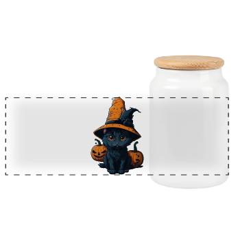 Niedlicher Katzenhut Hexe Halloween - Panorama Keksdose mit Holzdeckel - Weiß - Vorne