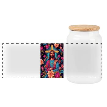 Jesus Christus - Panorama Keksdose mit Holzdeckel - Weiß - Vorne
