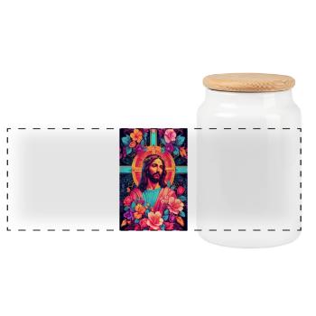 Jesus Christus - Panorama Keksdose mit Holzdeckel - Weiß - Vorne