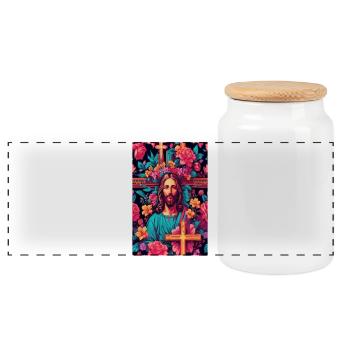 Jesus Christ - Panoramic Cookie Jar with Wooden Lid - white - Front