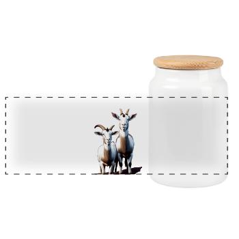 GOATS II - Panoramic Cookie Jar with Wooden Lid - white - Front