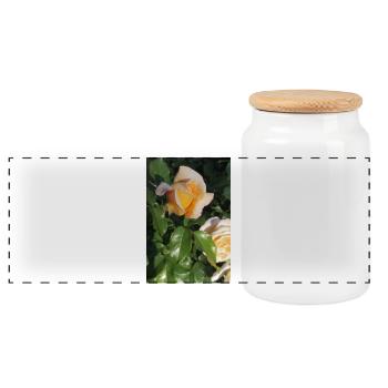 Zarte gelb-helorangene RosenKnospe - Panorama Keksdose mit Holzdeckel - Weiß - Vorne