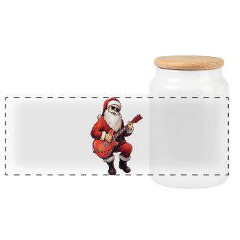 Weihnachtsmann Gitarre Weihnachten Heiligabend - Panorama Keksdose mit Holzdeckel - Weiß - Vorne