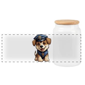 Dog Policewoman - Panoramic Cookie Jar with Wooden Lid - white - Front