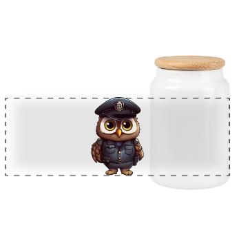 Police des hiboux - Boîte à biscuits avec couvercle en bois - blanc - Devant