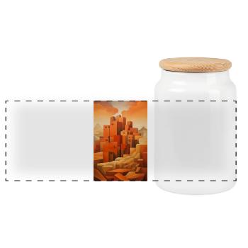 Desert Landscape, Desert Village - Panoramic Cookie Jar with Wooden Lid - white - Front