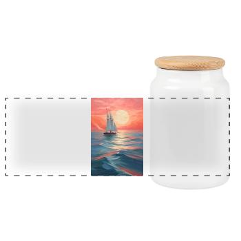 Maritime Landscape in a Geometric Style - Panoramic Cookie Jar with Wooden Lid - white - Front