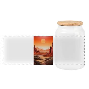 Wüstenlandschaft mit Sonnenuntergang - Panorama Keksdose mit Holzdeckel - Weiß - Vorne