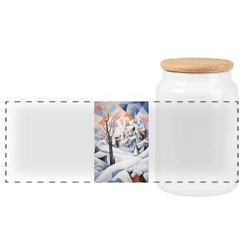 Verschneite Landschaft im geometrischen Stil - Panorama Keksdose mit Holzdeckel - Weiß - Vorne