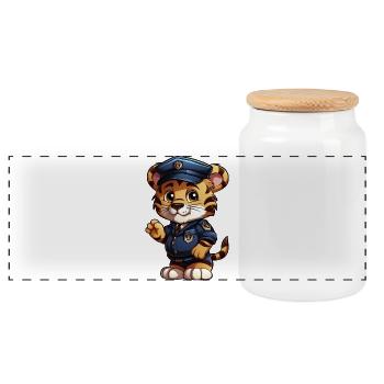 Policier tigre - Boîte à biscuits avec couvercle en bois - blanc - Devant