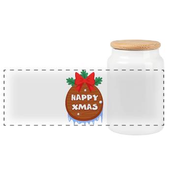 Christmas, Happy Holiday, Santa Claus - Panoramic Cookie Jar with Wooden Lid - white - Front