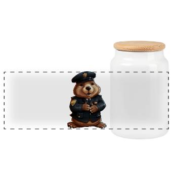 Beaver Police - Panoramic Cookie Jar with Wooden Lid - white - Front