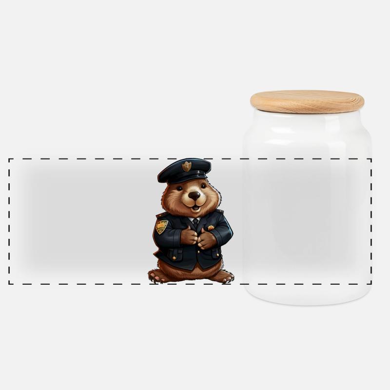 Biber Polizei - Panorama Keksdose mit Holzdeckel - Weiß