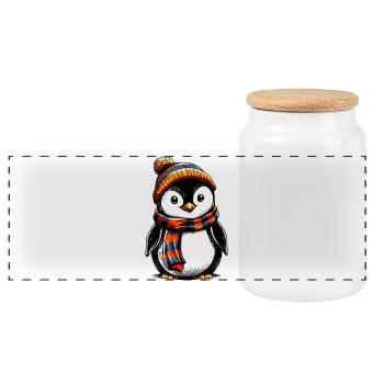 Penguin with wool cap and scarf - Panoramic Cookie Jar with Wooden Lid - white - Front