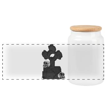 Grabstein mit Schädelmotiv, Gothickreuz - Panorama Keksdose mit Holzdeckel - Weiß - Vorne