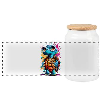 Turtle Colorful - Cool Turtle Reptile - Panoramic Cookie Jar with Wooden Lid - white - Front