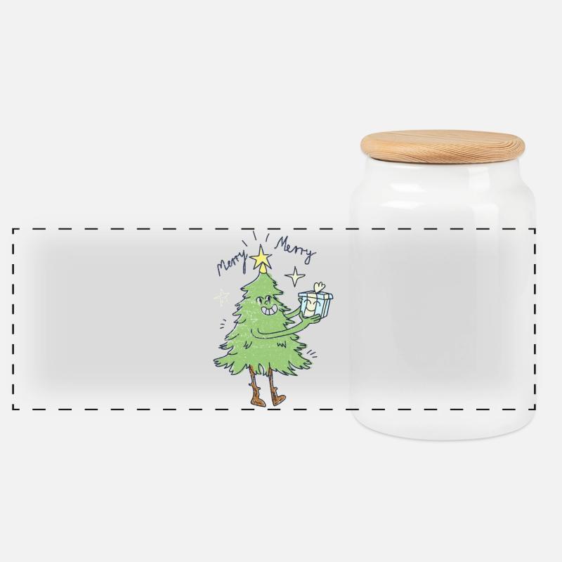 Weihnachtsbaum - Panorama Keksdose mit Holzdeckel - Weiß