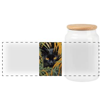 Niedliche schwarze Katze Illustration - Panorama Keksdose mit Holzdeckel - Weiß - Vorne