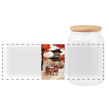 Café asiatique - Boîte à biscuits avec couvercle en bois - blanc - Devant