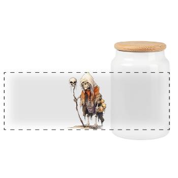 Magicien osseux avec bâton de crâne – Fantasy - Boîte à biscuits avec couvercle en bois - blanc - Devant
